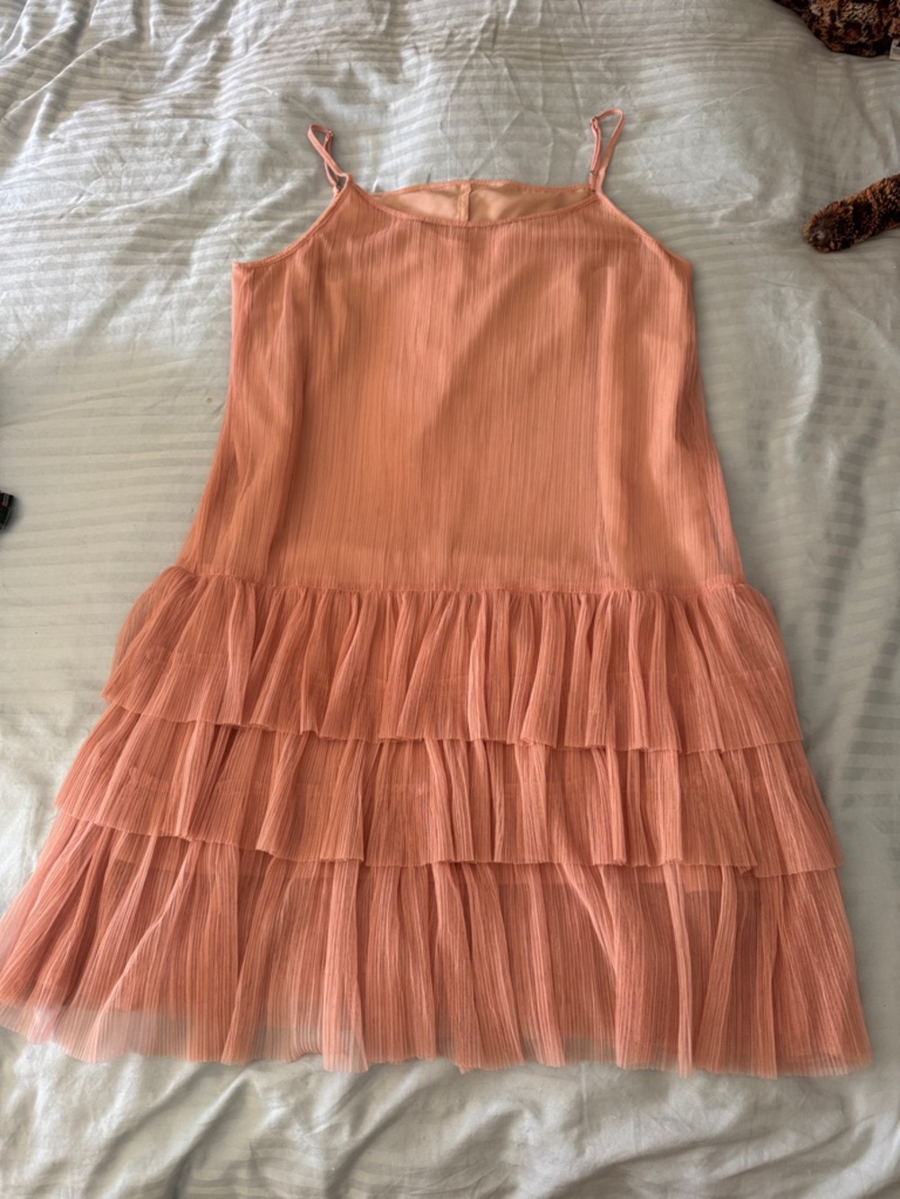 Peach Tiered Tulle Dress - Sleeveless Party Dress